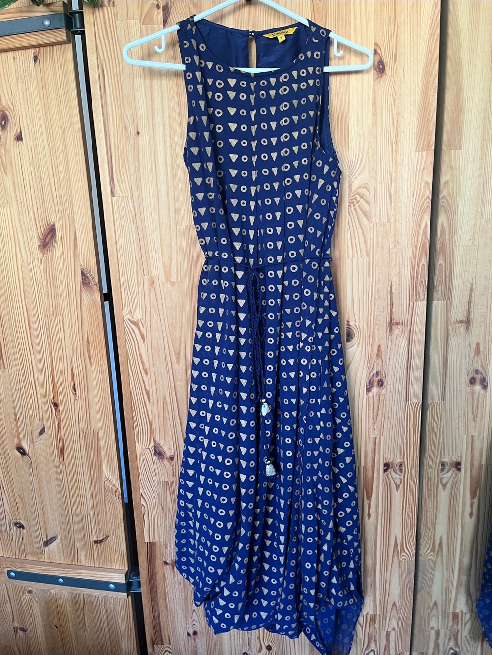 Sleeveless Navy Blue Printed Dress (size S)